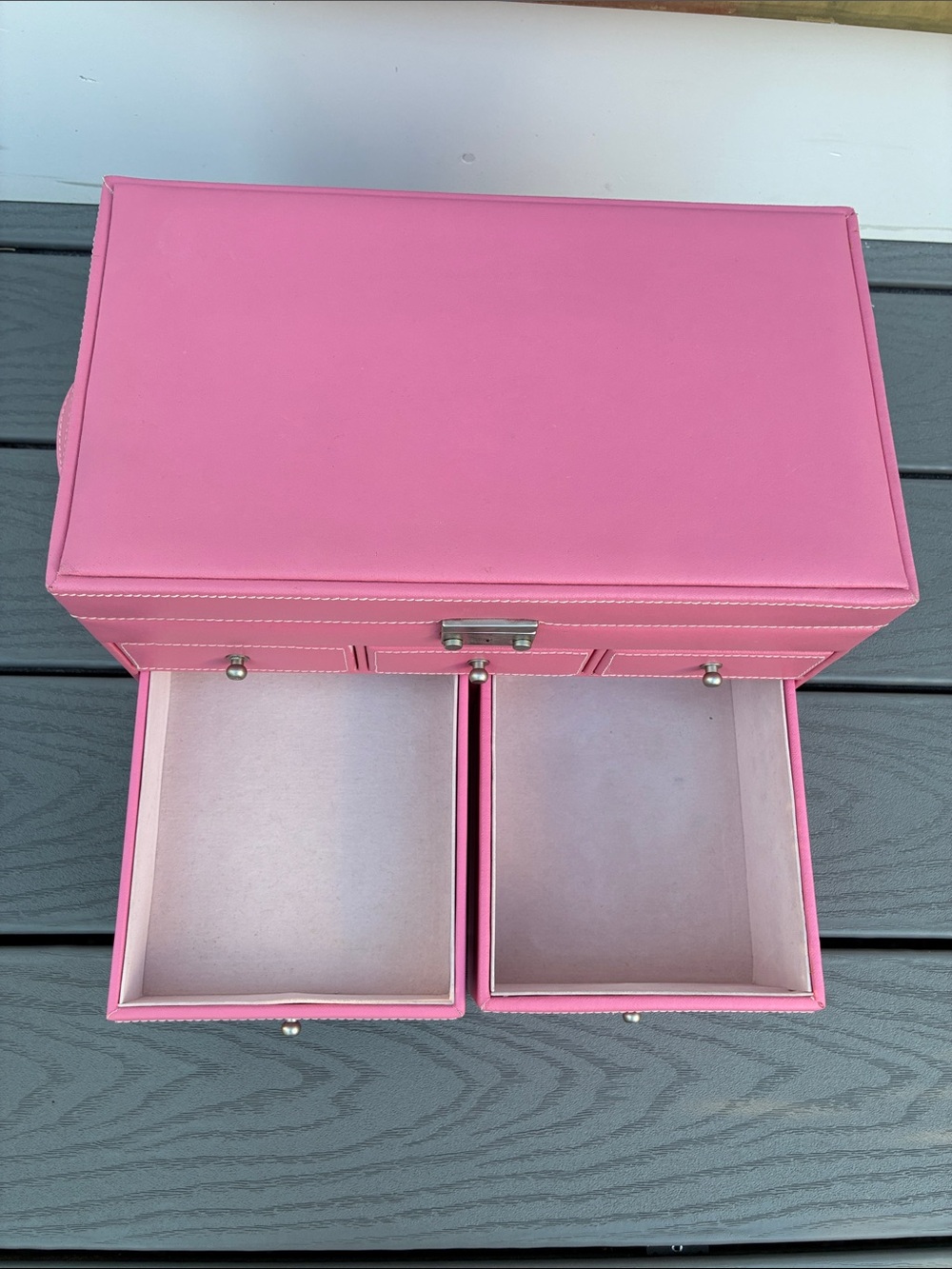 Pink Faux Leather Jewelry Organizer Box with Multiple Drawers - Picture 8 of 9